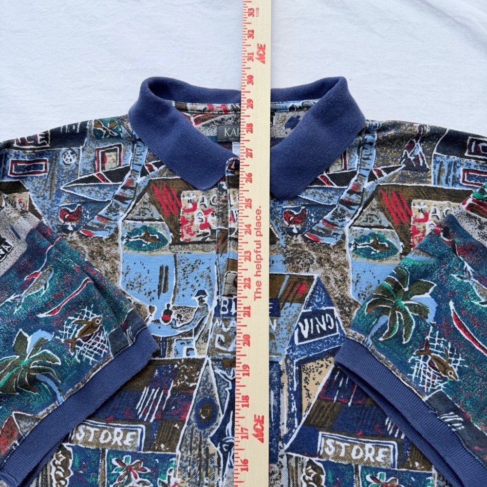 Vintage 90s Kahala Hawaiian Polo Shirt Mens Large Blue Marlin Cafe AOP - Picture 6 of 6